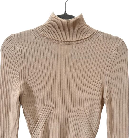 Anthropologie Maeve Faux-Fur Cuff Ribbed Turtleneck Sweater Cream Size S - Picture 6 of 11
